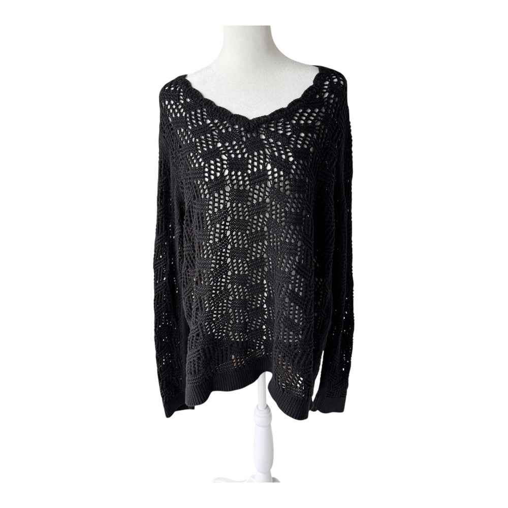 Ann Taylor Loft XL Black Crochet Knit Sweater Boho‎ Fall Layer Beach Coverup